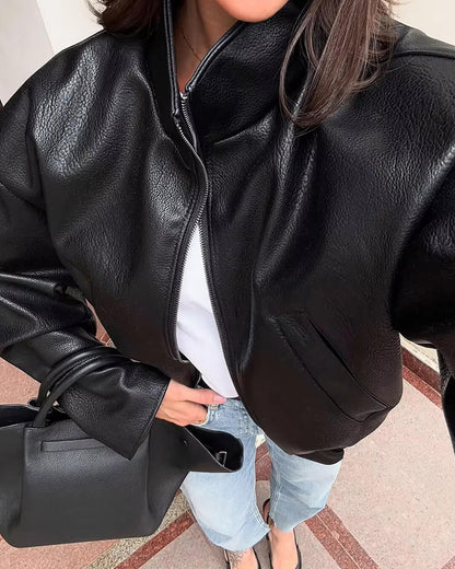 Chaqueta de cuero sintético con cremallera Zip