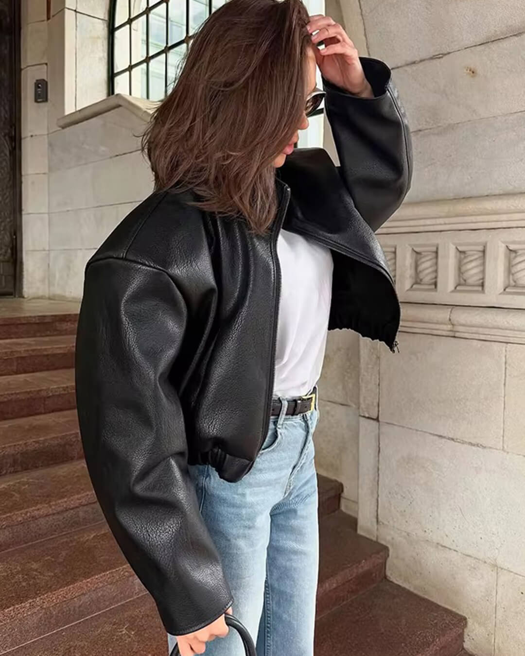 Chaqueta de cuero sintético con cremallera Zip