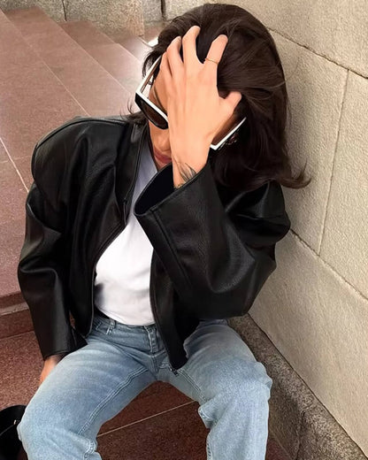 Chaqueta de cuero sintético con cremallera Zip