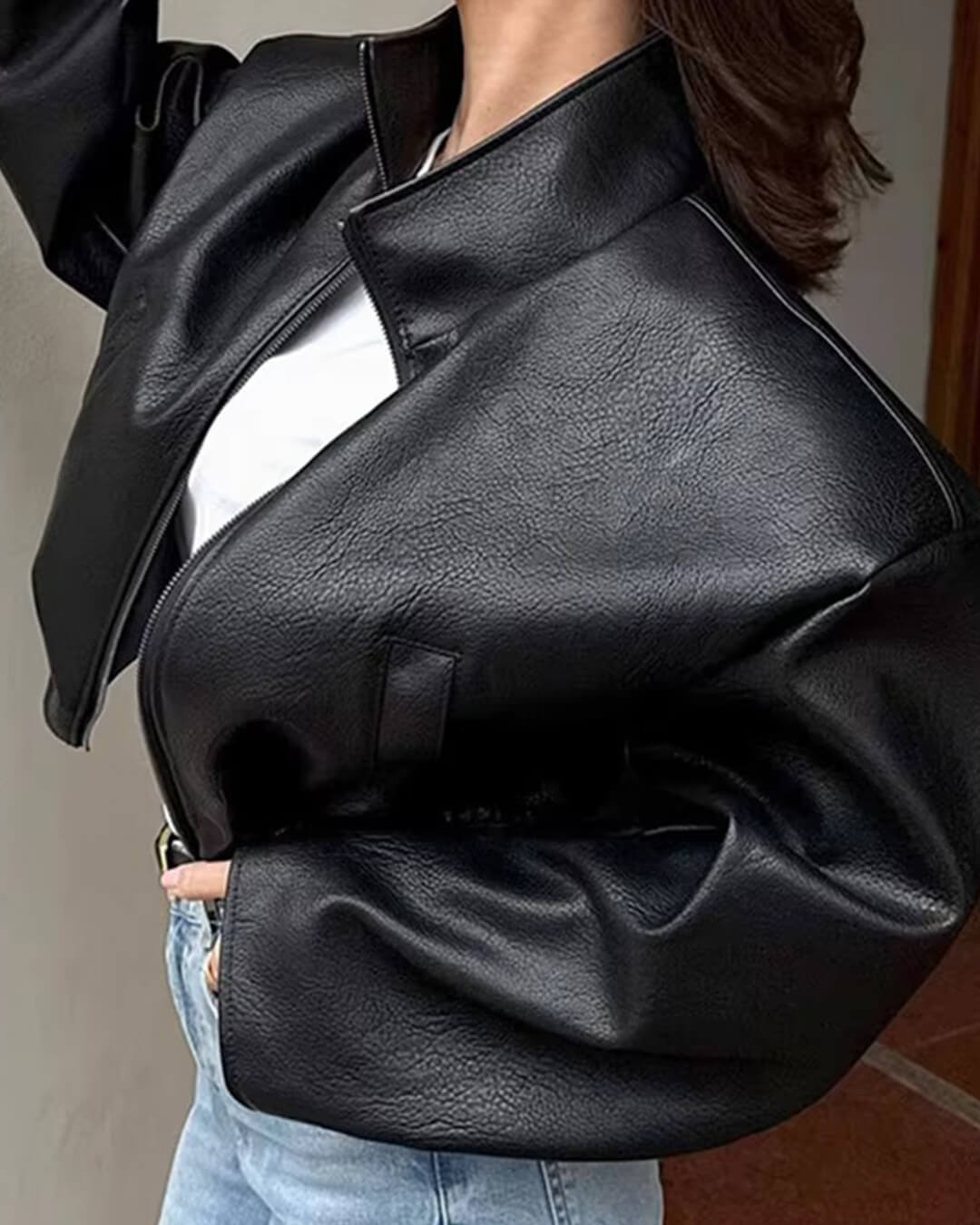 Chaqueta de cuero sintético con cremallera Zip