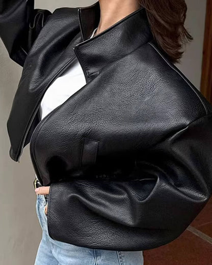 Chaqueta de cuero sintético con cremallera Zip