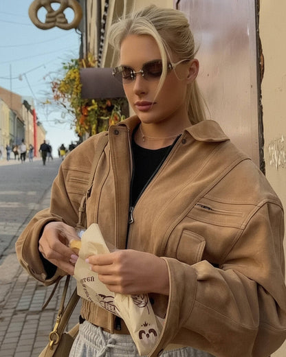 Chaqueta Trisha de ante sintético con solapa