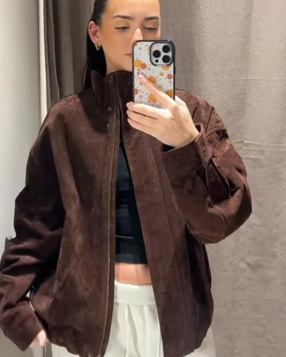 Chaqueta de ante sintético con cuello alto Viona