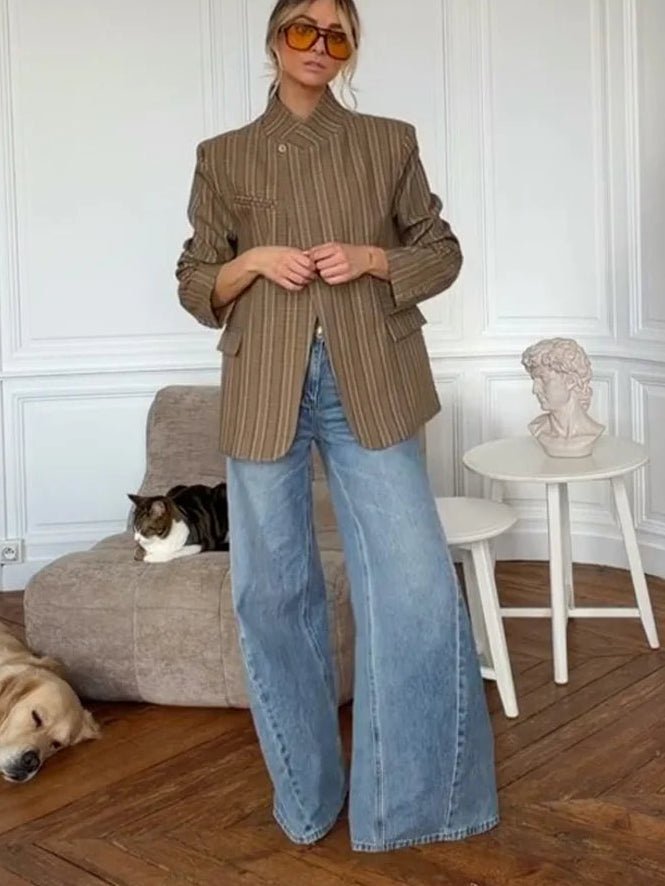 Chaqueta de traje de rayas con cuello alto Willow