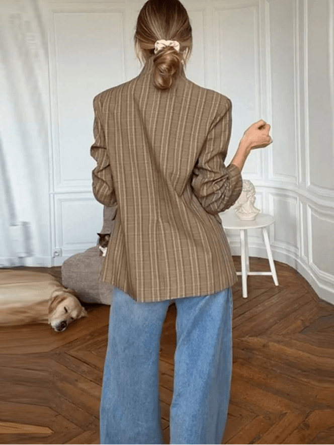 Chaqueta de traje de rayas con cuello alto Willow