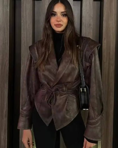 Chaqueta de cuero sintético estilo biker Zyra