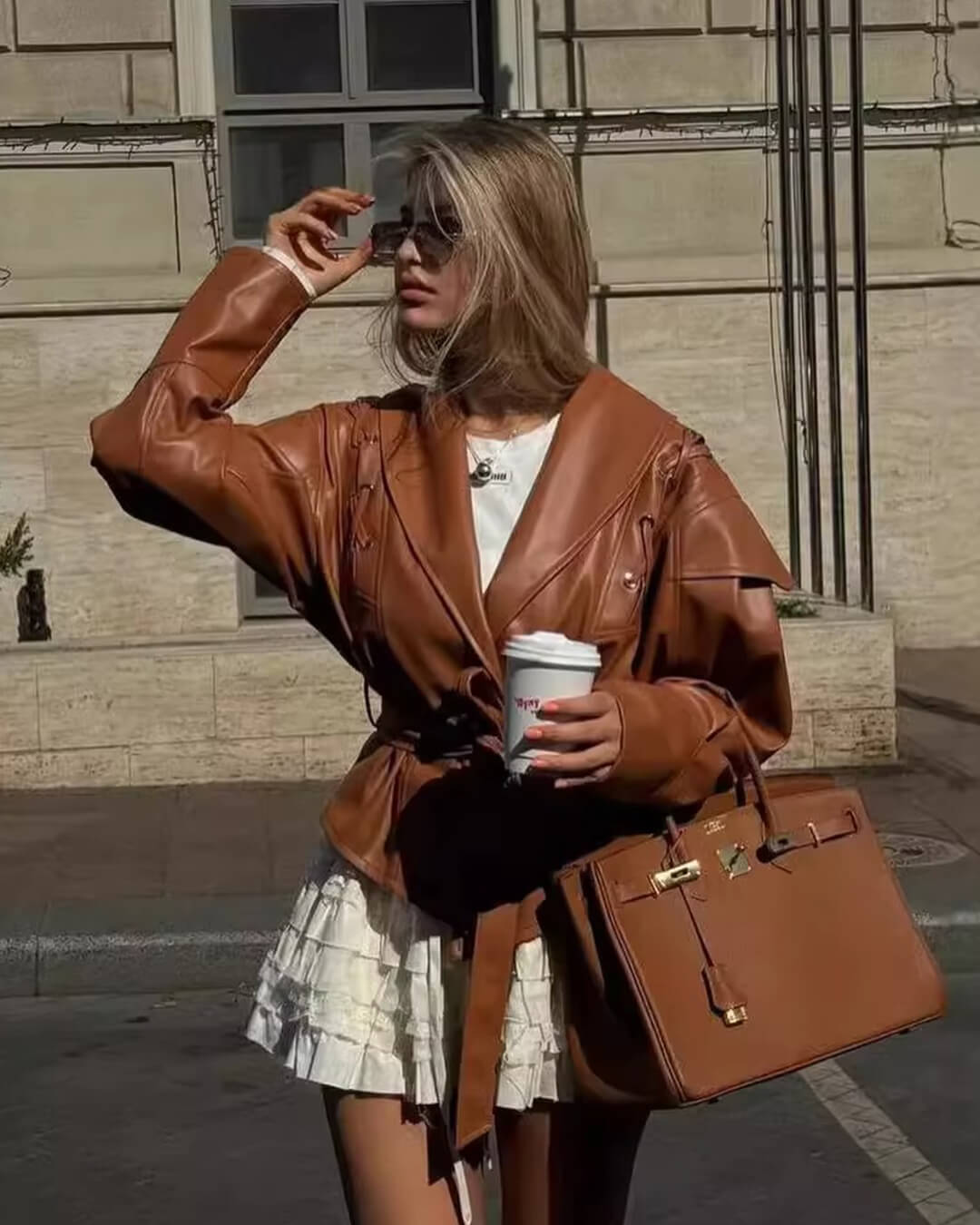 Chaqueta de cuero sintético estilo biker Zyra